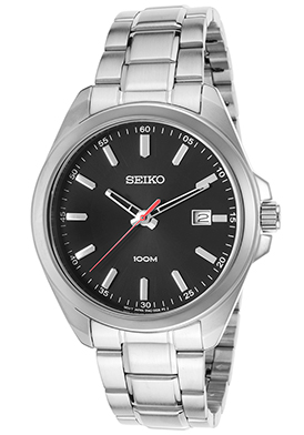 Seiko Men's Stainless Steel Black Dial Silver-Tone Bezel