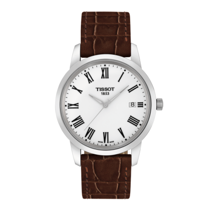 Classic Dream Men\'s White Quartz Brown Leather Strap Watch