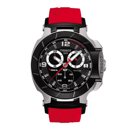 T-Race Men's Black Quartz Chronograph Watch with Red Rubber Stra