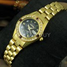 LUXURY WOMEN'S GOLD DIAMOND WEEK/DAY DISPLAY ALL STEEL WATCH W35