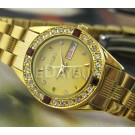 WOMEN'S GOLD DIAMOND WEEK/DAY DISPLAY ALL STEEL WATCH GORGEOUS W