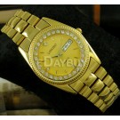 Luxury Mens Gold Watch Diamond Dial Date/Week Show Stainless W38