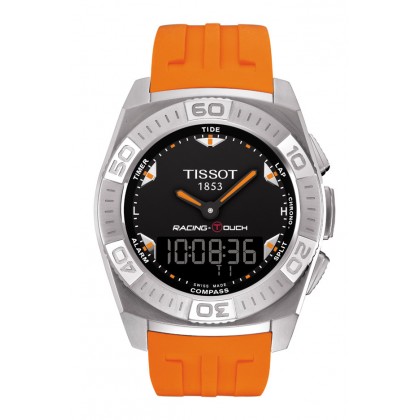 Racing-Touch Men's Black Quartz Watch With Orange Strap