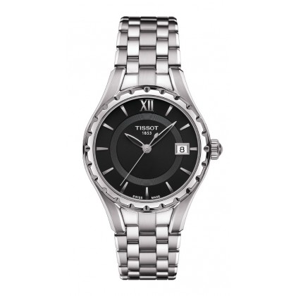 T-Lady Quartz Watch with Stainless Steel Bracelet and Black Dial