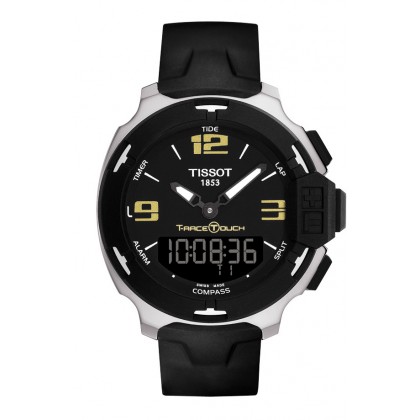 T-Race Touch Men's Black and Gold Quartz Watch With Black Synthe