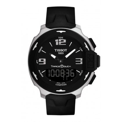 T-Race Touch Men's Black and Silver Quartz Watch With Black Synt