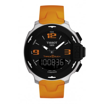 T-Race Touch Men's Black Stainless Steel Quartz Watch With Orang